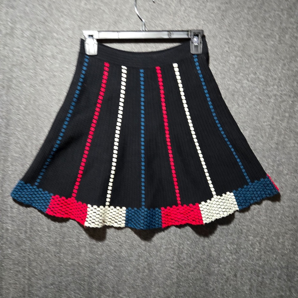 BCBGMAXAZRIA Queeny Knit Jacquard Skirt SIZE SMALL‎ Black Red Blue